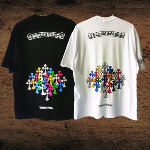 Chrome Hearts Multi Color Cross Scroll Black Tee