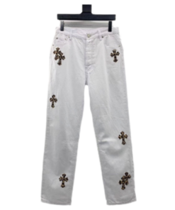 Chrome Heart Leopard Cross White Jeans