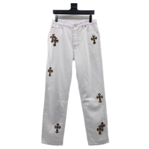 Chrome Heart Leopard Cross White Jeans