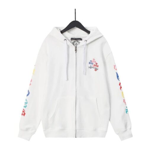 Chrome Hearts Colorful Cross Zip Up White Hoodie