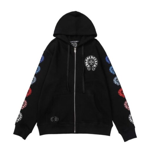 Chrome Hearts Floral Sleeve Zip Up Black Hoodie