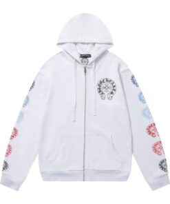 Chrome Hearts Floral Sleeve Zip Up White Hoodie