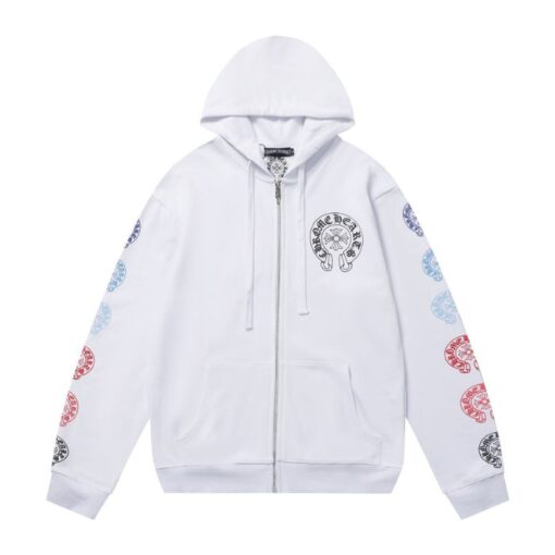 Chrome Hearts Floral Sleeve Zip Up White Hoodie