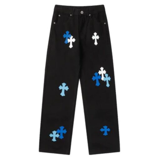 Chrome Hearts White & Blue Cross Patch Jeans